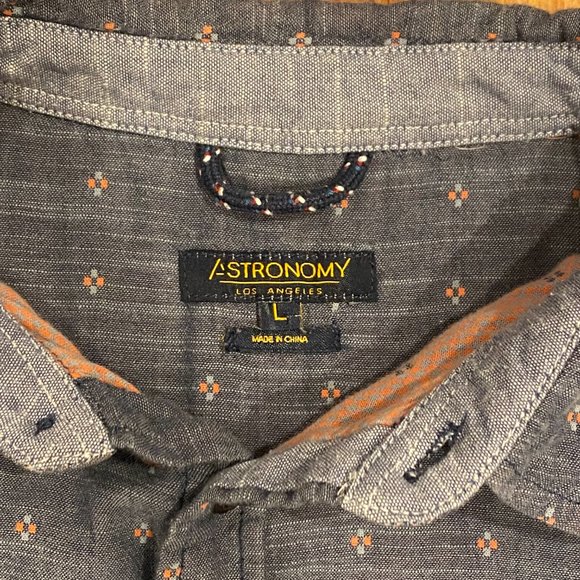 Astronomy Men's Short Sleeve Button Down Shirt Navy Gray Size Large - Picture 2 of 4